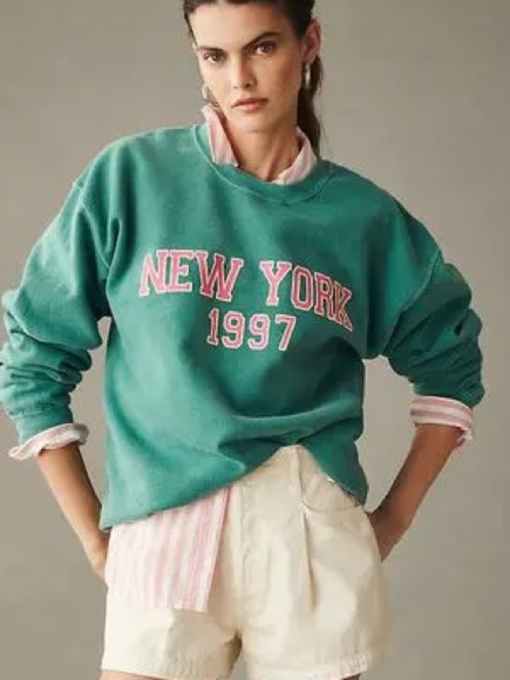 Anthropologie New York 1997 Green Crewneck Sweatshirt